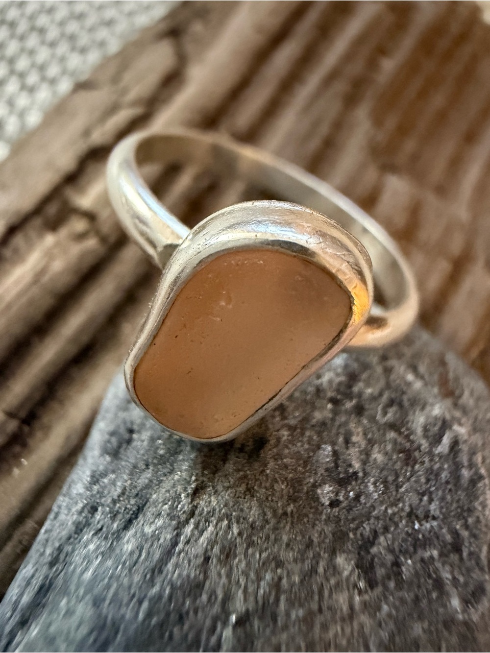 Sterling Silver Pink Sea Glass Ring